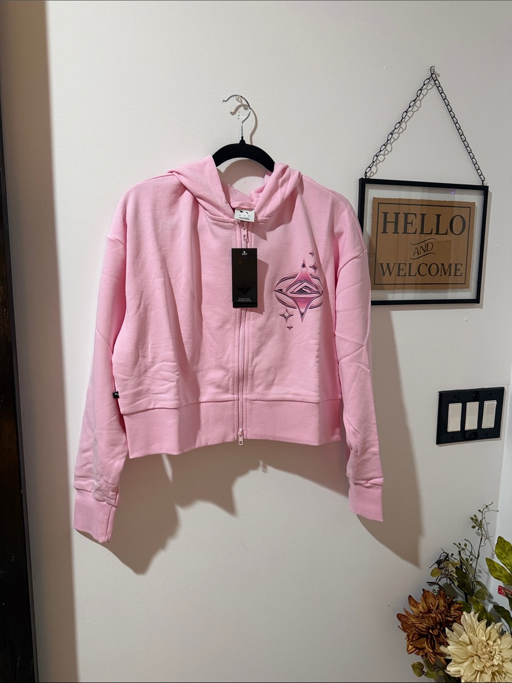 Puma Pink Zip-Up Hooded Jacket with Graphic Chest Detail